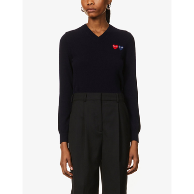 Comme Des Garçons Play Branded V-neck Wool Jumper Xs