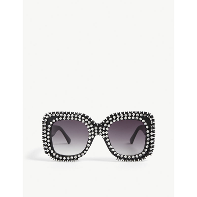 A-morir Pebbles Crystal-embellished Square-frame Acetate Sunglasses In Black Crystal