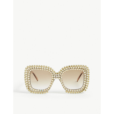 A-morir Pebbles Crystal-embellished Square-frame Acetate Sunglasses In Gold