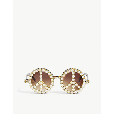 A-morir Yoko Round-frame Acetate And Crystal Sunglasses In Gold