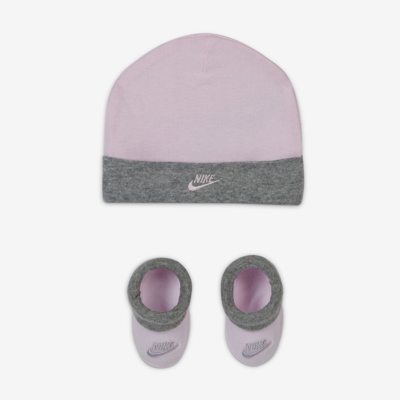 Nike Baby Hat And Booties Set In Pink Foam