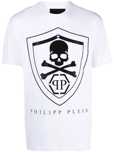 Philipp Plein Rhinestone Logo T-shirt In White