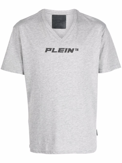 Philipp Plein V-neck Logo-print T-shirt In Grey