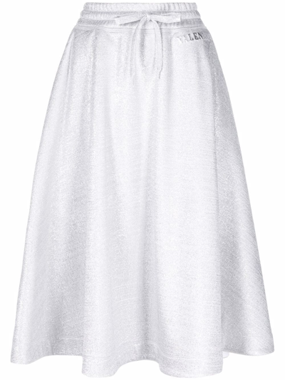 Valentino Metallic-threading Midi Skirt In Silver