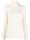Saint Laurent Ribbed-knit Roll-neck Jumper In Nude