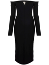 Khaite Valeska Off-the-shoulder Rib Midi Dress In Schwarz