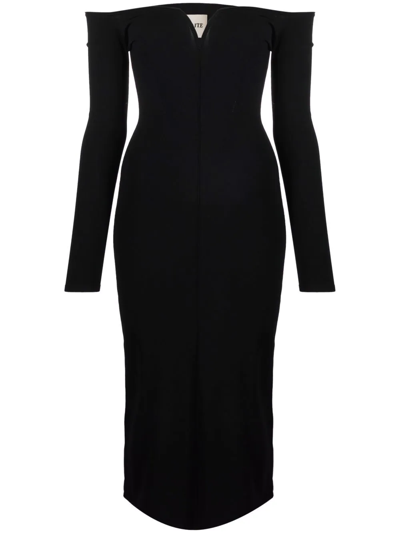 Khaite Valeska Off-the-shoulder Rib Midi Dress In Black