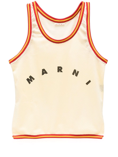 Marni Tank Top Perforated-jersey Tote Bag In Silk White