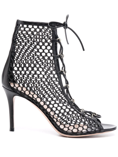 Gianvito Rossi Fishnet Lace-up Sandals In Schwarz