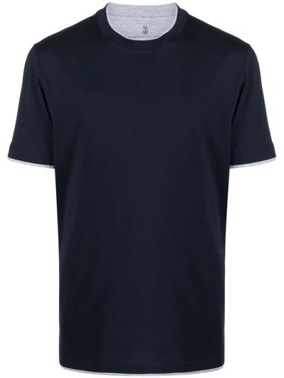 Brunello Cucinelli Short-sleeve Cotton T-shirt In Blau