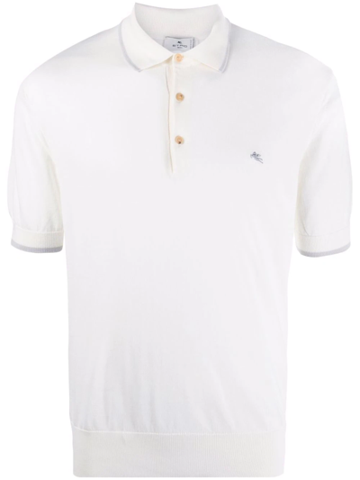 Etro Embroidered-logo Knit Polo Shirt In White