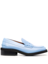 Ganni Easy Bicolor Leather Penny Loafers In Blau