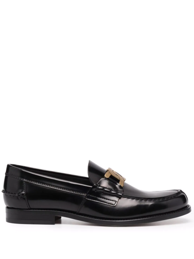 Tod's Semi-shiny Leather Loafer With Decoration In Black