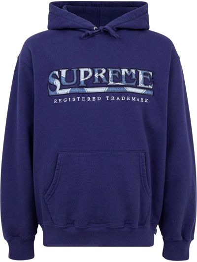 Supreme Denim-logo Hoodie In Blue