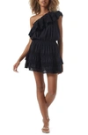 Melissa Odabash Debbie One-shoulder Lace-trimmed Voile Mini Dress In Black