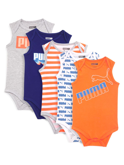 Puma Baby Boy's 5-pack Sleeveless Logo Bodysuit Set In Neutral