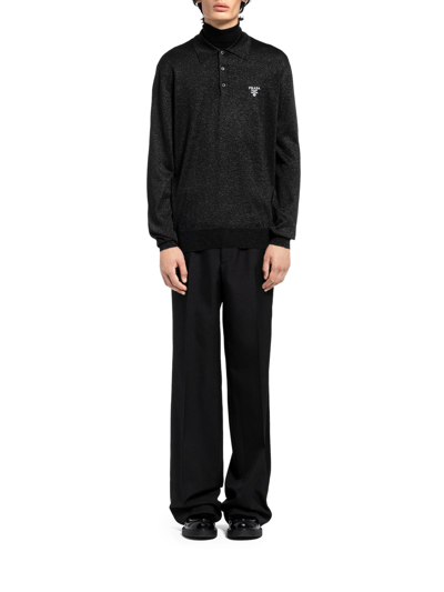 Prada Knitted Polo Shirt In Black