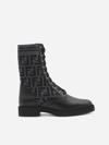 Fendi Rockoko Ff Leather-trimmed Combat Boots In Black