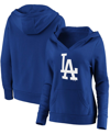FANATICS PLUS SIZE ROYAL LOS ANGELES DODGERS OFFICIAL LOGO CROSSOVER V-NECK PULLOVER HOODIE
