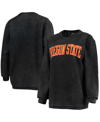 PRESSBOX WOMEN'S BLACK OREGON STATE BEAVERS COMFY CORD VINTAGE-LIKE WASH BASIC ARCH PULLOVER SWEATSHIRT