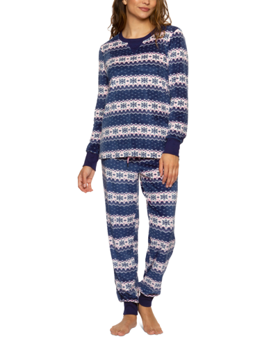 Felina Ultra-soft Microfleece Pajama Set In Blue Fairisle