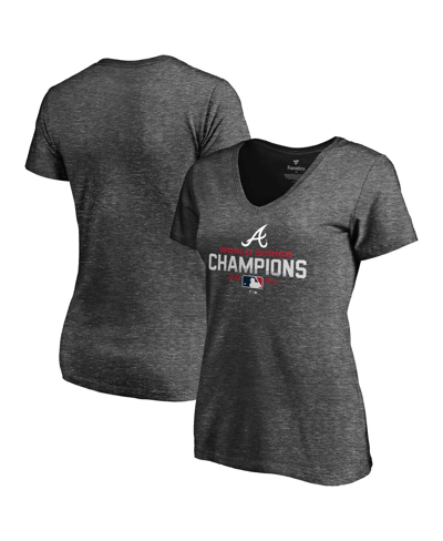 Fanatics Women's Heather Charcoal Atlanta Braves 2021 World Series Champions Jersey Roster V-neck T-shirt
