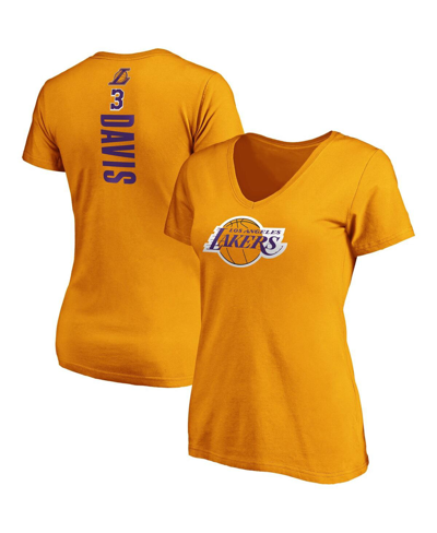 FANATICS WOMEN'S ANTHONY DAVIS GOLD-TONE LOS ANGELES LAKERS TEAM PLAYMAKER NAME NUMBER V-NECK T-SHIRT