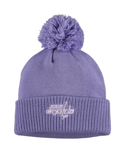 Adidas Originals Men's Purple Washington Capitals 2021 Hockey Fights Cancer Cuffed Knit Hat With Pom
