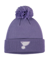 ADIDAS ORIGINALS MEN'S PURPLE ST. LOUIS BLUES 2021 HOCKEY FIGHTS CANCER CUFFED KNIT HAT WITH POM