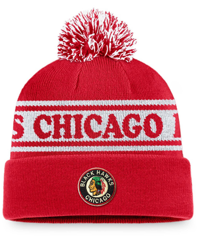 Fanatics Men's Red Chicago Blackhawks Vintage-like Sport Resort Cuffed Knit Hat With Pom