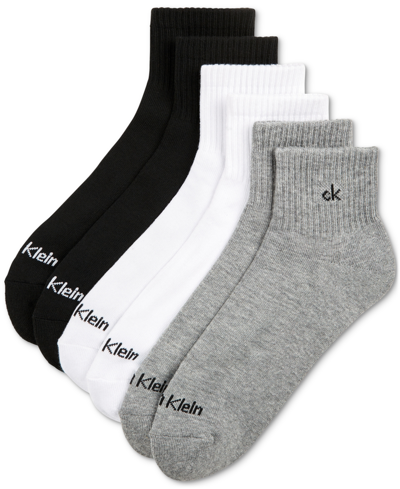 Calvin Klein Athleisure Men's Solid Cushion Quarter Socks, Six Pairs In Gray Assorted