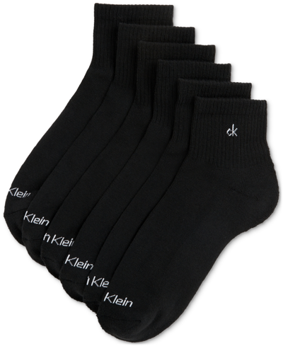 Calvin Klein Athleisure Men's Solid Cushion Quarter Socks, Six Pairs In Black