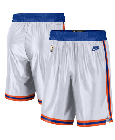 Nike Men's White And Blue New York Knicks 2021/22 Classic Edition Swingman Performance Shorts