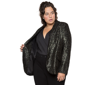 Black Tape Trendy Plus Size Sequin Jacket In Black/gold Sequin