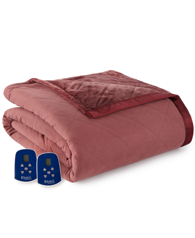 Shavel Micro Flannel To Ultra Velvet Queen Camel Electric Comforter/blanket Bedding In Merlot