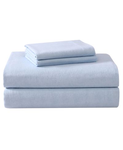 Laura Ashley Solid Cotton Flannel 4 Piece Sheet Set, King Bedding In Serene Blue