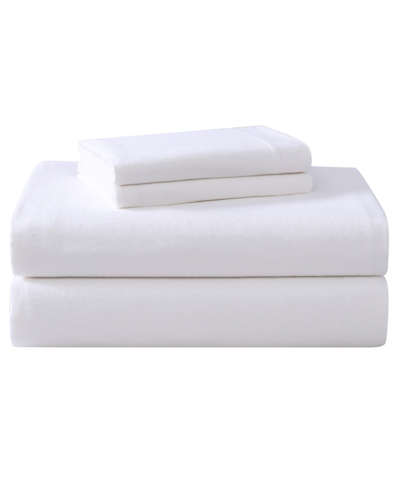 Laura Ashley Solid Cotton Flannel 4 Piece Sheet Set, King In True White