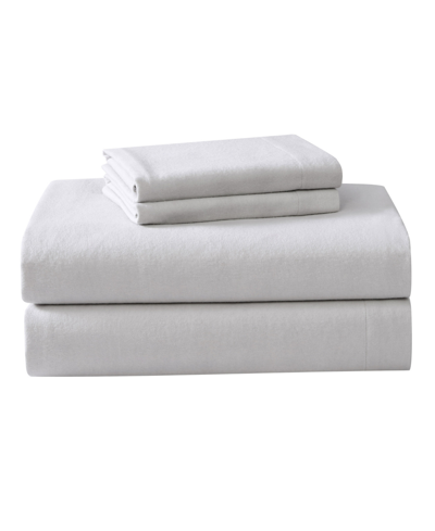 Laura Ashley Solid Cotton Flannel 4 Piece Sheet Set, King In Cloud Gray