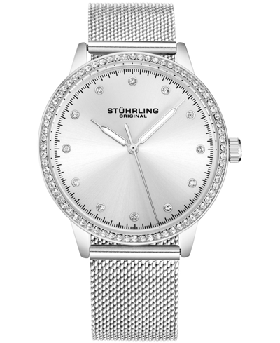 Stuhrling Women's Silver-tone Mesh Bracelet Watch 38mm In White