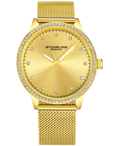 Stuhrling Women's Gold-tone Mesh Bracelet Watch 38mm In Yellow