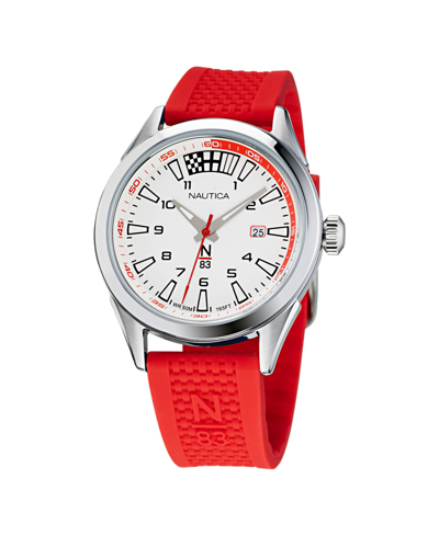 Nautica Men's N83 Red Silicone Strap Watch 40 Mm