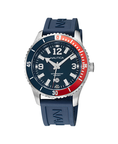 Nautica Men's Analog Blue And Red Silicone Strap Watch 44 Mm