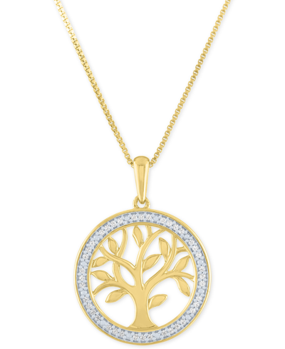 Macy's Diamond Tree 18" Pendant Necklace (1/10 Ct. T.w.) In Sterling Silver Or 14k Gold-plated Sterling Sil In Gold-plated Sterling Silver
