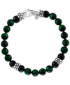Effy Collection Effy Men's Green Tiger Eye & Onyx Bead Bracelet In Sterling Silver In Sterling Silver