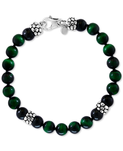 Effy Collection Effy Men's Green Tiger Eye & Onyx Bead Bracelet In Sterling Silver