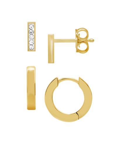 Essentials Gold Plated 2-piece Bar Post And Hoop Earrings Set In Gold-plated