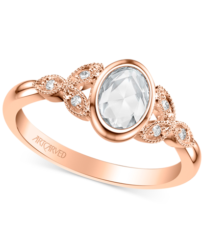 Art Carved Diamond Rose-cut Bezel Openwork Engagement Ring (1/2 Ct. T.w.) In 14k White, Yellow Or Ro In Rose Gold
