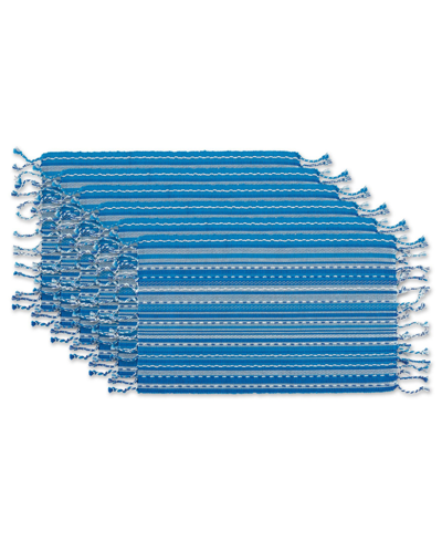Design Imports Stripe With Fringe Placemat, Set Of 6 In Blue