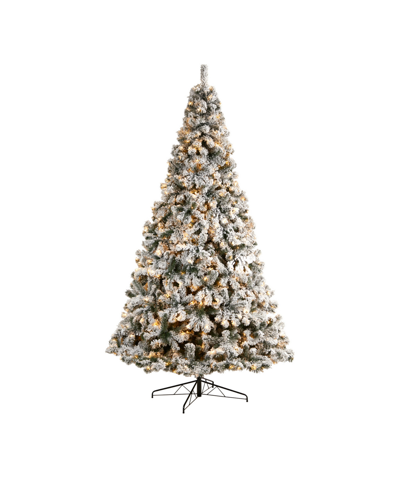 Nearly Natural Flocked West Virginia Fir Artificial Christmas Tree With 800 Clear Led Lights And 1680 Tips, 10' In Green
