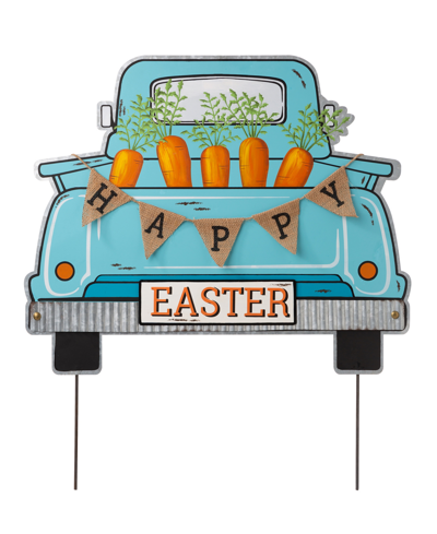 Glitzhome 26"h Easter Metal Truck Yard Stake Or Wall Decor Or Standing Decor In Multi